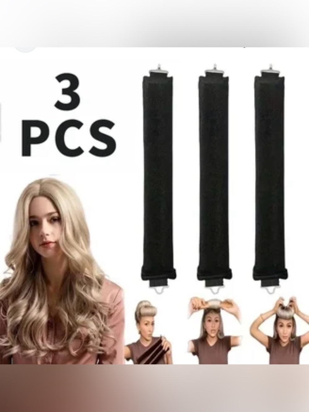 Amazon Black Heatless Spiral Hair Rollers - 3 Pack